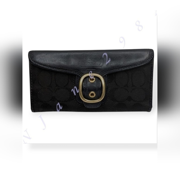 Coach Handbags - Vintage Coach Bleecker Black Signature Jacquard Canvas & Leather Buckle Wallet